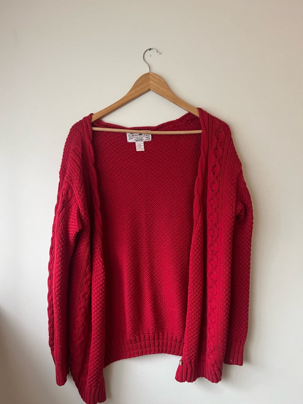 Cable Knit Open Front Sweater Cardigan - Red 100% cotton